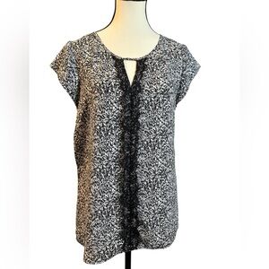 Express Black and White Cap Sleeve Blouse with Lace Details
